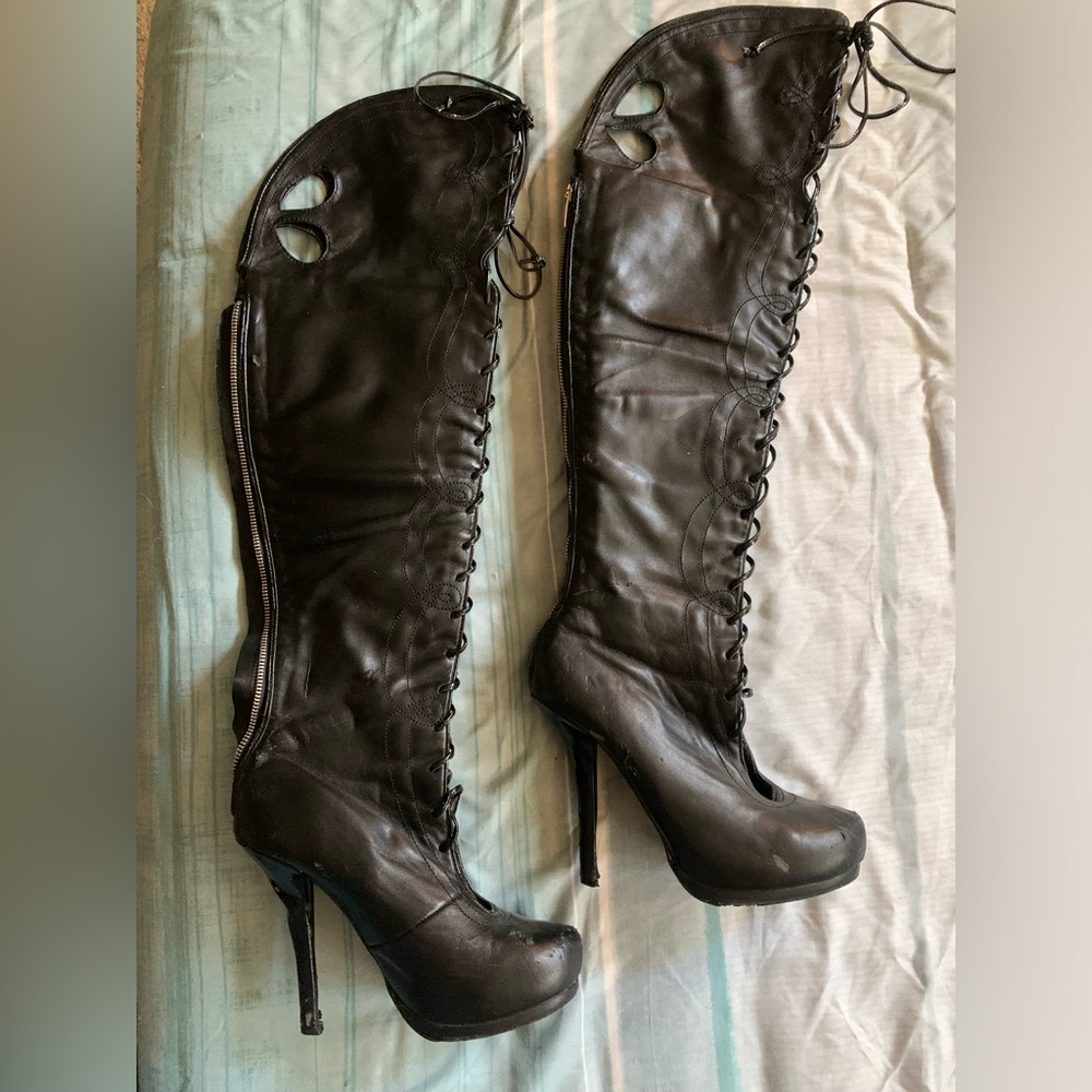 Victoria’s Secret Colin Stuart Thigh high lace up stiletto boot